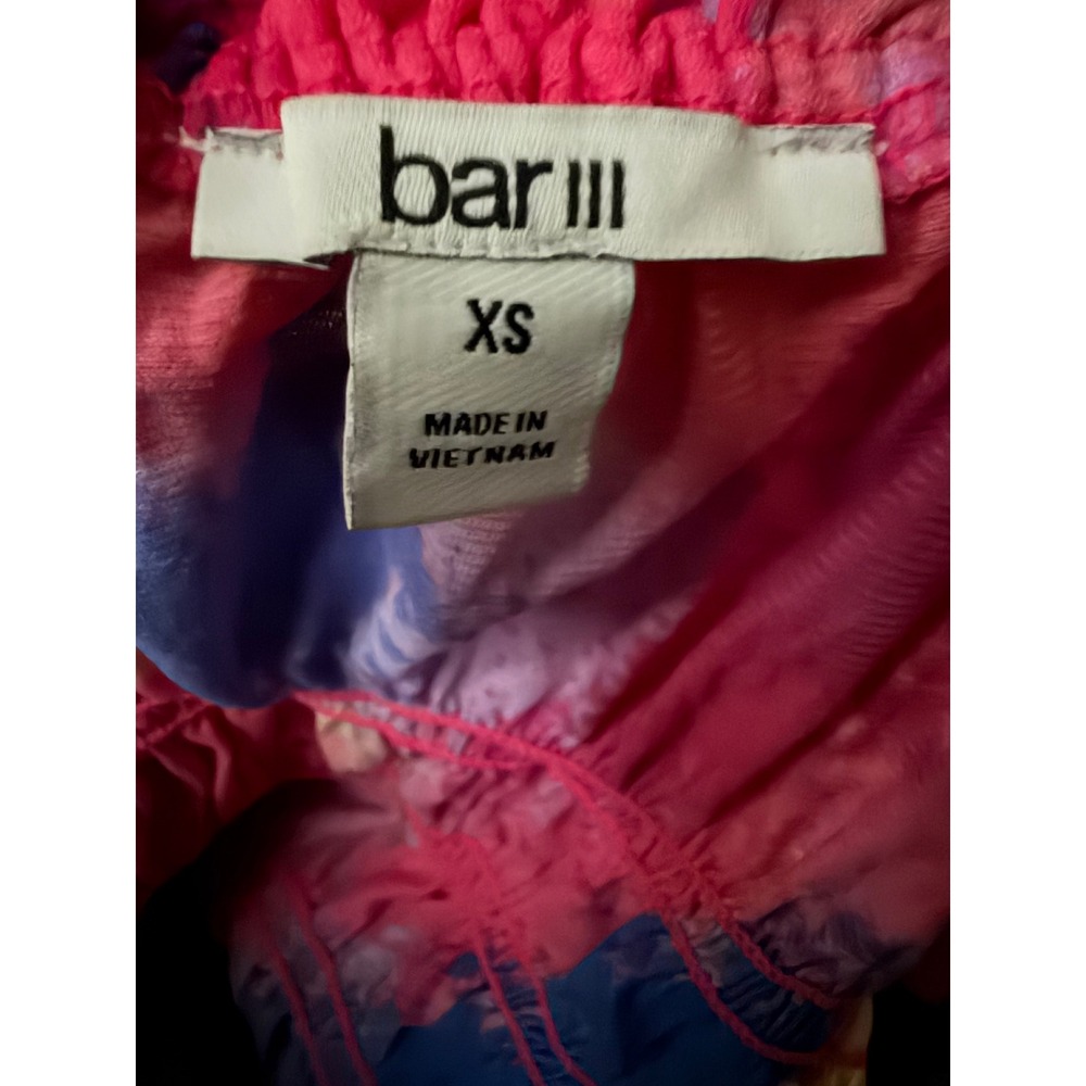 Bar III‎ Women Tie Dye Smocked Puff Sleeve Crop Top Pink Blue XS - Picture 3 of 4